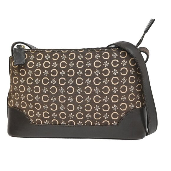 CELINE Logo C Macadam Shoulder Bag Canvas Leather Brown GHW Italy 83KA654 - Picture 1 of 16